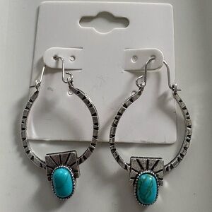 Silver and Turquoise Hoop Earrings
